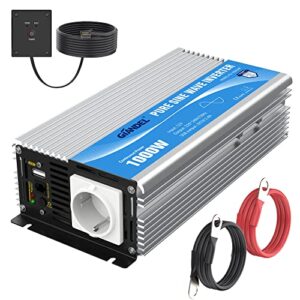 GIANDEL 1000W KFZ Wechselrichter 12V auf 230V Reiner Sinus Spannungswandler Umwandler-Inverter Konverter mit Fernbedienung EU-Steckdose & 2.4A USB-Anschluss