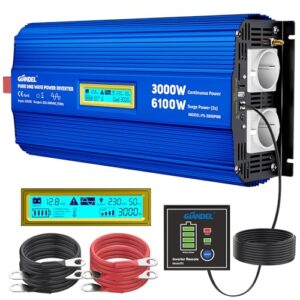 GIANDEL 3000W Reiner Sinus Wechselrichter 12V auf 230V Spitzenleistung 6100W Spannungswandler Kompatibel mit LiFePO4 Power Inverter mit Fernbedienung und USB-C PD 30W für Wohnmobil Camping Wohnwagen