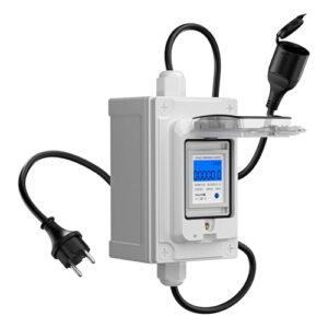 GJCrafts Mobiler Digitaler Stromzähler 230V, 60A Mobilzähler CEE Aussen KWH Zähler mit IP67 Wasserdicht, Industriestecker LED Stromzähler mit Reset, Gummischlauchkabel Tragbar (Eurostecker)