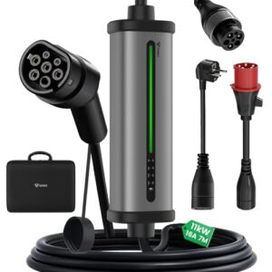 GONEO Mobile Wallbox Ladestation 11kW Typ 2 Ladekabel mit Einstellbarer Ladeleistung Timer [7m | 3-phasig | 8-16A IP66] EV-Ladegerät mit Schuko & CEE Stecker für Allen Elektrofahrzeuge mit Tragetasche