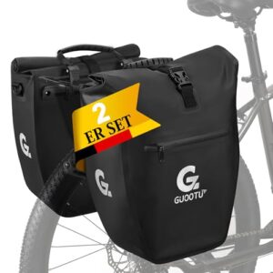 GUOOTU 2 Er Set Fahrradtasche für Gepäckträger 48L,aus Tarpaulin Hinten Gepäckträgertasche mit Reflektoren, mit Tragegriff und Schultergurt(Schwarz 24L, 2er Set)