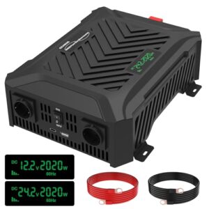 GZUNKNG Dual Voltage Wechselrichter 12V/24V auf 230V Reiner Sinus Universal Dualer Spannungswandler 2000W/2000W, Automatische intelligente Erkennung von 12V/24V, Spitzenleistung 4000W/4000W.