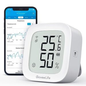 GoveeLife WLAN Hygrometer Thermometer, Digital Temperatur und Luftfeuchtigkeitsmesser Innen mit App Benachrichtigungs Alarm & Datenspeicherung, Fernkontrolle Geeignet für Schlafzimmer, Weinkeller