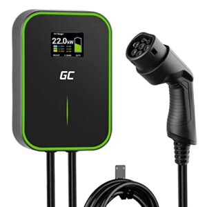 Green Cell GC PowerBox Wallbox 22kW Typ 2 Ladegerät für EV Ladekabel 6m LCD Display Kompatibel mit Model Y, Model 3, Model S, Model X, ID.3, ID.4, ID.5, i3, i4, iX1, 500e, EV6, E-Tron, Mach-E, EQA