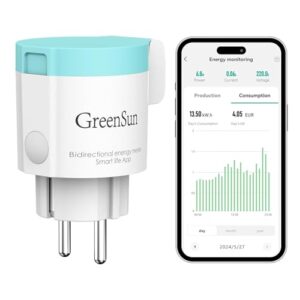 GreenSun Stromzähler Steckdose Wlan Steckdose - Stromzähler für Balkonkraftwerk Smart Life Stromverbrauchsmesser Zeitschaltuhr Sprachsteuerung Mini PV Stromzähler 2.4G 16A