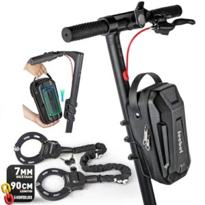 Jeebel 3/4/5L E Scooter Tasche & 90cm 7mm Handschellenschloss, Große Kapazität Lenkertasche mit Schnellverschluss-Montage, Fahrrad Schloss mit Schlüssel, Für Elektroroller, Fahrrad（2,8 L + Schloss）