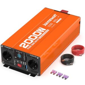 Joemnwart 2000W Reiner Sinus-Spannungswandler, 12V auf 230V Wechselrichter mit LCD Display, Spitzenleistung 4000W, ideal für Laptops, Ventilatoren und mehr
