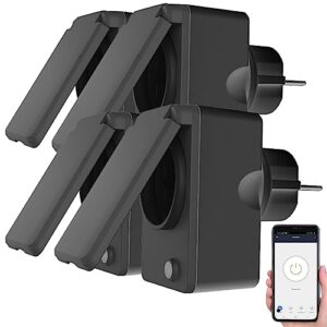 Luminea Home Control Zeitschaltuhr WLAN außen: 4er-Set smarte WLAN-Outdoor-Steckdosen, Energiekostenmesser, 16A, IP44 (Steckdose mit Steuerung, Zeitschaltuhr mit Strommessung)