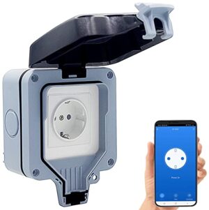Luminea Home Control WLAN Aussensteckdose: Outdoor-WLAN-Aufputzsteckdose, Sprachsteuerung, Verbrauchsmesser, App (Outdoor Steckdose, Steckdosen mit Zeitschaltuhr, Weihnachtsbaumbeleuchtung)