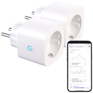 Luminea Home Control WLAN Steckdosen TUYA: 2er-Set 2in1-WLAN-Steckdose, bidirektionale Strom-Messung, 16 A, App (Stromzähler Steckdose Solar, Alexa Steckdosen Smart Plugs)