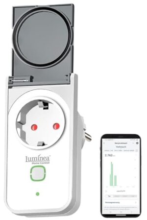 Luminea Home Control Zeitschaltuhr Outdoor: Outdoor-WLAN-Steckdose, Energiekostenmesser, App, Matter-zertifiziert (Zeitschaltuhr Digital Steckdose, WLAN Smart Life, Fernbedienung)