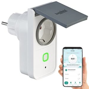 Luminea Home Control Zeitschaltuhr WLAN: WLAN-Outdoor-Steckdose, HomeKit-fähig, App, Sprachbefehl, Strommessung (Elesion Steckdose außen, Smarthome-Outdoor, Weihnachtsbaumbeleuchtung kabellos)