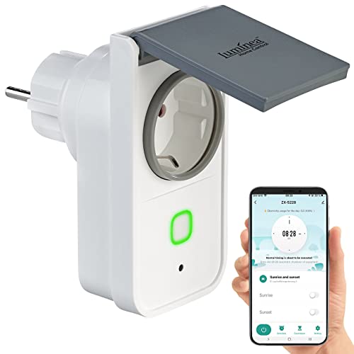 Luminea Home Control Zeitschaltuhr WLAN: WLAN-Outdoor-Steckdose, HomeKit-fähig, App, Sprachbefehl, Strommessung (Elesion Steckdose außen, Smarthome-Outdoor, Weihnachtsbaumbeleuchtung kabellos)