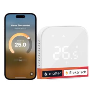 Meross Thermostat Matter Elektrische Heizungsthermostat WLAN Thermostat Heizung Smart Raumthermostat kompatibel mit Apple HomeKit, Home Assistant, Alexa und Google, Sprachsteuerung und Zeitplan