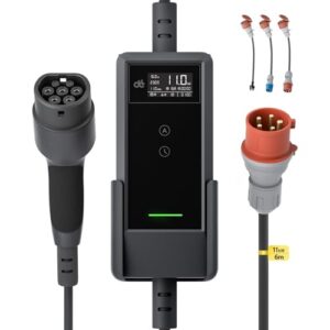 dé Mobile Wallbox – Ladestation 11kW [6m|3-phasig|6-16A] mit Traveller Adapter Set, Ladekabel CEE 16A auf Typ 2 und EV Ladegerät für Model Y/3, ID.3/4/5, MG4, EX30, e-up, e-tron und BEV/PHEV