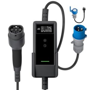 dé Mobile Wallbox/Ladestation 7,4kW [6m|1-phasig|6-32A] Ladekabel CEE 32A auf Typ 2 mit Einstellbarer Ladeleistung Ev Charger Wallbox 7,4kw für Model Y/3 e-tron und BEV/PHEV