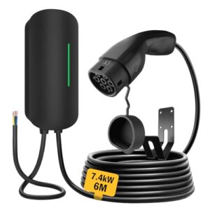 Morec Wallbox 7kW Typ 2 Ladestation für Elektrofahrzeuge, einphasiges Elektroauto-Ladegerät mit 6m langem Ladekabel, kompatibel mit den meisten Elektrofahrzeugen und Plug-in-Hybriden