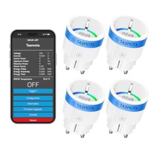 Tasmota Steckdose NOUS A8T, Kleinste Wlan ESP32 smart plug, 10A mini wifi steckdosen mit stromverbrauch stromzähler, zeitschaltuhr, Kompatibel mit Matter, Alexa, Google Home Assistant, MQTT, 2.4G