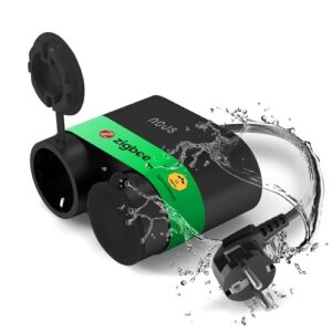 Nous A4Z Zigbee Steckdose Outdoor - Aussensteckdose wasserdicht mit stromzähler. Alexa zubehör stecker 230V Tuya Smart Life Google Home Assistant mehrfachstecker schwarz matt 16A IP44 doppelsteckdose