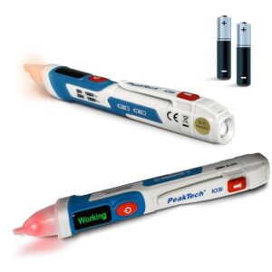 PeakTech P 1031 – Kontaktloser AC Spannungsprüfer mit LED Signal Lampe & Vibration, 50-1000 V AC Betriebsbereich, Berührungsloser Spannungstester, Strom Prüfgerät, Stift Multimeter, 155 x 25mm, White