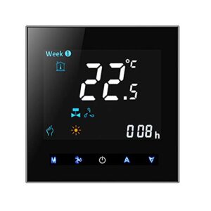 Qiumi Smart WiFi Thermostat, Temperaturregler Intelligente Klimaanlage, mit 4-Röhren-LCD-Bildschirm, Funktioniert mit Alexa Googlehome,Schwarz Panel 95~240V AC