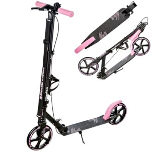 RAVEN Scooter Roller Tretroller Kickscooter für Kinder Erwachsene |klappbar | höhenverstellbar | Tragegurt | Klingel | Flaschenhalter (Illusion Pink mit Handbremse, 200mm)