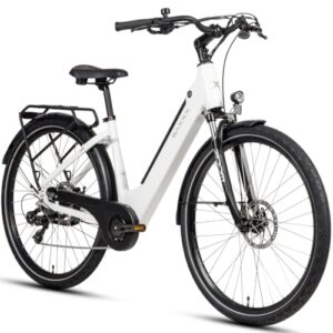 SAXXX E Bike Damen 28 Zoll Tiefeinsteiger mit 36V 13Ah Akku, Elektro Fahrrad Erwachsene mit Scheibenbremse, 7 Gang Kettenschaltung Pedelec mit Federgabel, Gepäckträger für Damen/Frauen Herren/Männer