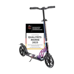 SIX DEGREES Aluminium Scooter mit Klappmechanismus u. Ständer, 205 mm, höhenverstellb, GS-geprüft, neochrome, TESTSIEGER