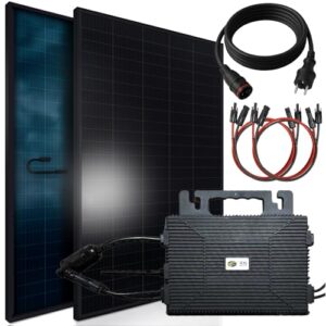 SUNNIVA® 920W Balkonkraftwerk BIFAZIAL FULLBLACK komplett Steckdose ASTRO-E 800W Wechselrichter, PV Solaranlage, 2x 460W Glas-Glas Solarmodule, inkl. 5m Kabel, Bluetooth WIFI, Komplettset