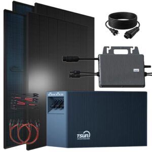 SUNNIVA® 1840W Balkonkraftwerk mit 2,01 kWh Speicher TSUN TSOL-DCU2000Lite, BIFAZIAL FULLBLACK komplett Steckdose, PV Solaranlage Komplettset mit Solarspeicher,4x 460W N-Type Glas-Glas Bifacial Module