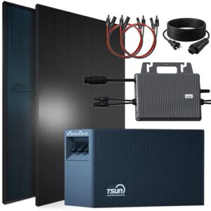 SUNNIVA® 920W Balkonkraftwerk mit 2,01 kWh Speicher TSUN TSOL-DCU2000Lite, BIFAZIAL FULLBLACK komplett Steckdose, PV Solaranlage Komplettset mit Solarspeicher,2x 460W N-Type Glas-Glas Bifacial Module