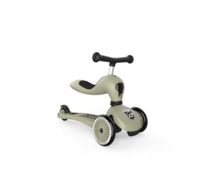 Scoot & Ride Highwaykick 1 Scooter mit Sitz 2in1 Kickboard mit Sitz höhenverstellbarer Sitz und Lenker (Olive)