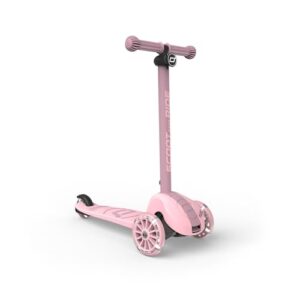 Scoot & Ride Highwaykick 3S Kinderroller ab 3 Jahren Höhenverstellbar 2-Fach Lenkung LED-Räder Zusammenklappbar Scooter für Kinder 96-130 cm (Rose)