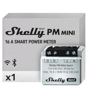 Shelly PM Mini Gen3 - WLAN Smarter Stromzähler, 1 Kanal, 16A, kein Relaisschalter, Leistungsmessung, Echtzeit-Energiezähler, kein Hub Erforderlich, Alexa & Google Home, Hausautomation