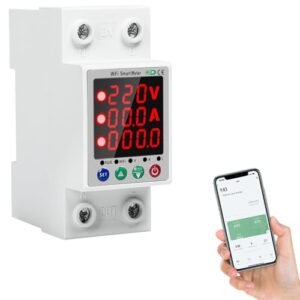 Jadeshay Stromzähler Hutschiene, 2P Smart Meter Intelligenter Leistungsschalter Energiezähler mit Über Unterspannungsschutz, Überstromschutz, Leckageschutz und Timerfunktion 63A AC230V