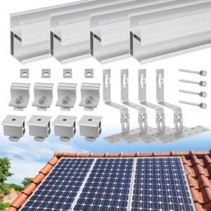 Solarmodul Halterung Ziegeldach Set Für 2 Module, Therlan Upgrade 200MM Aluprofil & Photovoltaik Dachhaken, Verstellbar Solar Halterung Anwendbar Solarmodule Dick 30-45mm, Solarpanel Halterung Set