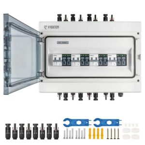 PJERJZN Solar Kombigerät (1-in-1-Out/2-in-2-Out/4-in-4-Out) mit 1000V DC 40A LS-Schalter & 20-40KA SPD, IP65 Wasserdichtes Gehäuse (PC+ABS) für Wohnmobile/Dach/Inselanlagen (4-in-4-Out)