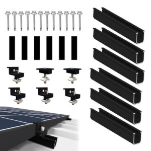 Uncle yang Solarmodul Halterung Montageset – 12CM Schwarze Alu U-Schienen + Klemmen für 30-35MM PV Module – Photovoltaik Schienensystem für Flachdach Trapezdach Balkonkraftwerk