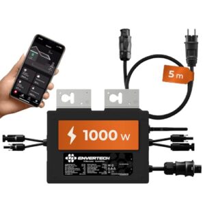 Solarway All In One Envertech Mikro-Wechselrichter 1000W Set inkl. 5m Kabel - Wechselrichter Balkonkraftwerk 800W-1000W für 2 PV Module - Black CASE - App & WiFi & Bluetooth