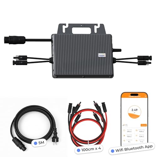 TSUN Mikro-Wechselrichter 800W TSOL-MS800 für Balkonkraftwerk, IP67 wetterfest, Plug&Play Installation, 2 MPPT, Bluetooth & WiFi, inkl. 5m Anschlusskabel & 4X 1 m Solar-Verlängerungen, Micro Inverter