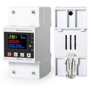 Jadeshay Stromzähler Hutschiene, Tuya Smart Meter Intelligenter Wiedereinschalt Leistungsschalter mit Überspannungsschutz Unterspannungsschutz AC230V 63A(GJAYS109919-01)