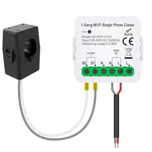 Luobannm Tuya WiFi Intelligent Energy Meter Tuya WiFi Smart Meter Current Transformator Sensor Clamp Statistician für Elektrische Licht Solar KWH Monitor 1CT