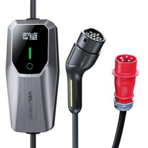 VDLPOWERVP Mobile Wallbox 11kW, Typ 2 EV Ladekabel Schuko 3-phasig | 5m | 6-16A mit Einstellbarer Ladeleistung, Mobile Ladestation CEE 16A auf Typ 2 EV Ladegerät für Allen EV PHEV IEC 62196-2 Stecke