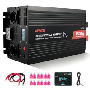 VEVOR 3500 W Wechselrichter, 12 V DC auf 230 V AC, Reiner Sinus-Wechselrichter, Solar-Autoladegerät-Konverter mit LCD-Display, Fernbedienung, USB-Anschluss, 2 AC-Steckdosen, Typ-C-Anschluss