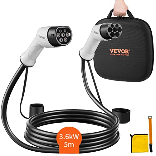 VEVOR Typ2 Ladekabel für Elektroauto/Hybrid EV Ladekabel E-Autoladekabel Wallbox 3,6kw Ladekabel 5m Kabellänge 1-Phase AC 230V Typ2 auf Typ2 Wasser-/Staubdicht Mit Allen Typ-2-Modellen Kompatibel