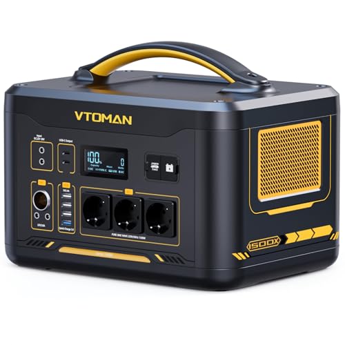VTOMAN Jump 1500X Tragbare Powerstation 1500W, 828Wh LiFePO4 Solargenerator mit Erweiterbarer Kapazität auf 2376Wh, 230V AC/100W USB-C Schnellladung für Camping Reisen Notfälle Wohnmobil