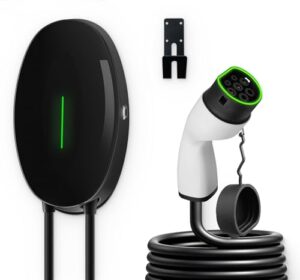 WISSENERGY EV Ladegerät Wandhalterung mit 11KW Typ 2, 16A 3-Phasen Heim Ladestation Wallbox, 6m Ladekabel und Typ 2 Stecker mit Lichtleiste Für EV PHEV Schwarz