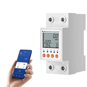 eMylo Smart WIFI Energiemessgerät, Einphasiger DIN-Schienen LCD-Digitalzähler, Leckage-Schutzschalter Schalter AC 80-400V, Strom Stromverbrauch Monitor Meter, Unterstützung Alexa APP Fernbedienung