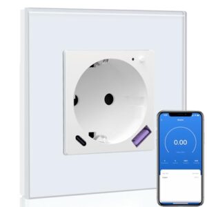 BSEED Wlan Schuko Steckdose mit USB C 20W Schnellladegerät,Smart Wifi Steckdose Unterputz mit Strommessung,Arbeit mit Alexa/Google Home,Stromzähler für Wandsteckdose mit Smart Life App,1 Fach Weiß