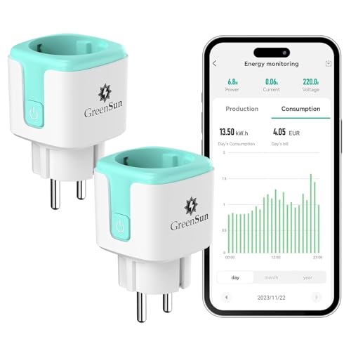 GreenSun Stromzähler für Steckdose Wlan Steckdose - Stromzähler für Balkonkraftwerk Smart Life Stromverbrauchsmesser Zeitschaltuhr Sprachsteuerung Mini PV Stromzähler 2.4G 16A 16A 2PC